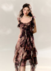 Butterfly Dance Ruffled Slip Dress